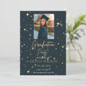 黒と黄色のモダンな卒業招待状 招待状 (スタンド正面)