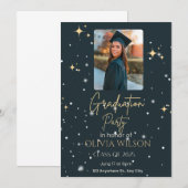 黒と黄色のモダンな卒業招待状 招待状 (正面/裏面)