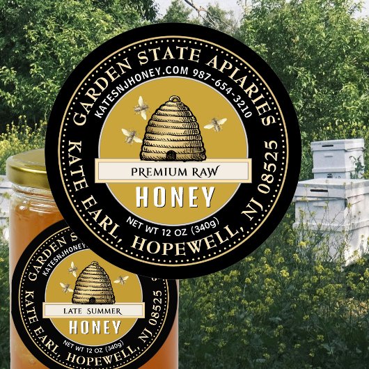 黒と黄色のラベルヴィンテージの串と蜂 ラウンドシール