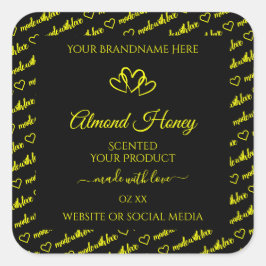 黒と黄色のワードクラウド製品ラベルのハート スクエアシール