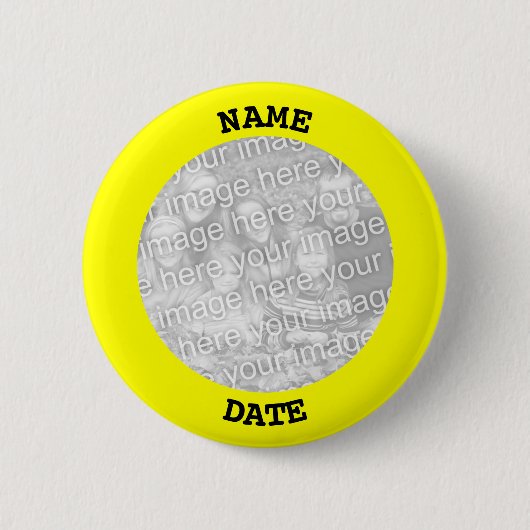 黒と黄色の丸パーソナライズされたいフォトフレーム 缶バッジ (正面)
