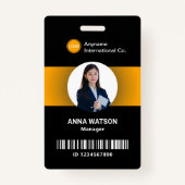 黒と黄色の写真企業の、バーコード、ロゴの追加 バッジ (正面)