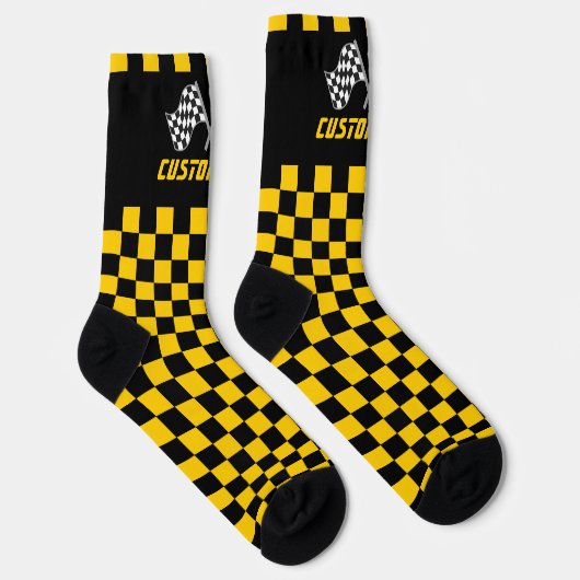 黒と黄色の市松模様にレースフラグ ソックス (右)