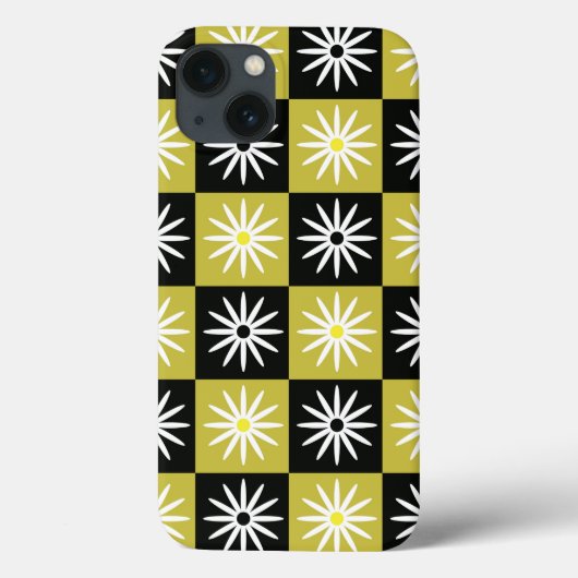 黒と黄色の市松模様に白いチェック柄の花をあしらったデザイン Case-Mate iPhoneケース (裏面)