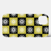 黒と黄色の市松模様に白いチェック柄の花をあしらったデザイン Case-Mate iPhoneケース (裏面 (横))