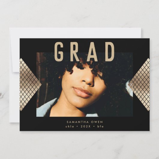 黒と黄色の幾何モダン金箔のアヌン 案内状 (正面)