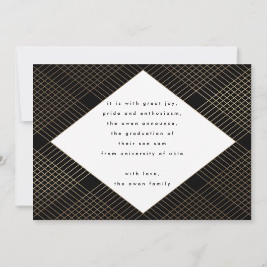 黒と黄色の幾何モダン金箔のアヌン 案内状 (裏面)