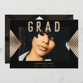 黒と黄色の幾何モダン金箔のアヌン 案内状 (正面/裏面)