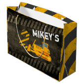 黒と黄色の建築車| 2歳の誕生日 ラージペーパーバッグ (裏面アングル)