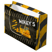 黒と黄色の建築車| 2歳の誕生日 ラージペーパーバッグ (正面アングル)