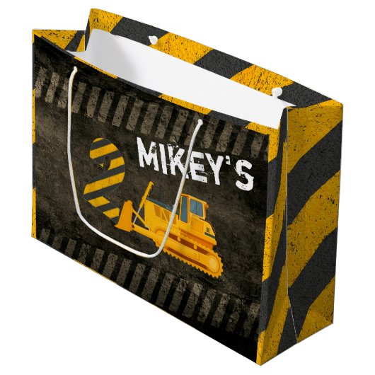 黒と黄色の建築車| 2歳の誕生日 ラージペーパーバッグ (正面アングル)