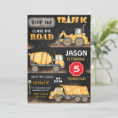 黒と黄色の建設誕生日招待状 招待状 (スタンド正面)