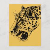 黒と黄色の手描きヒョウイラストレーション ポストカード (正面)