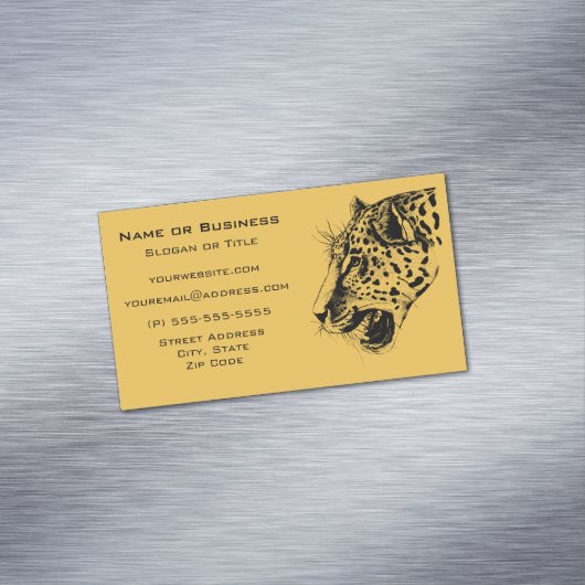 黒と黄色の手描きヒョウイラストレーション マグネット名刺 (インサイチュ)