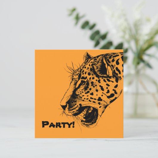 黒と黄色の手描きヒョウイラストレーション 招待状 (スタンド正面)