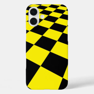 黒と黄色の正方形パターン iPhone 16 PLUSケース