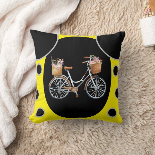 黒と黄色の背景を持つ美しいサイクル クッション (ブランケット)