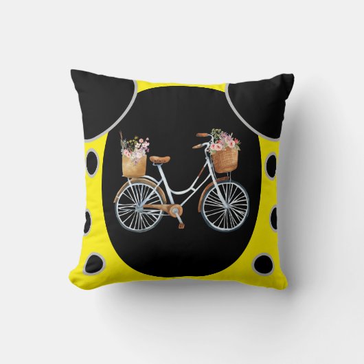 黒と黄色の背景を持つ美しいサイクル クッション (正面)