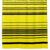 黒と黄色の複雑なストライプ シャワーカーテン (正面)