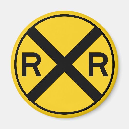 黒と黄色の警告標識 鉄道交差点 マグネット (正面)