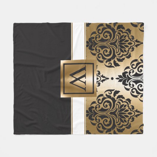 黒と黄金のアラビア語 フリースブランケット (正面(横))