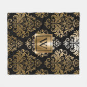 黒と黄金のアラビア語 フリースブランケット (正面(横))