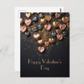 黒と黄金のハートダークグラウンドのバレンタイン ポストカード (正面/裏面)