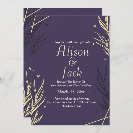 黒と黄離れ結婚の 招待状 (正面/裏面)