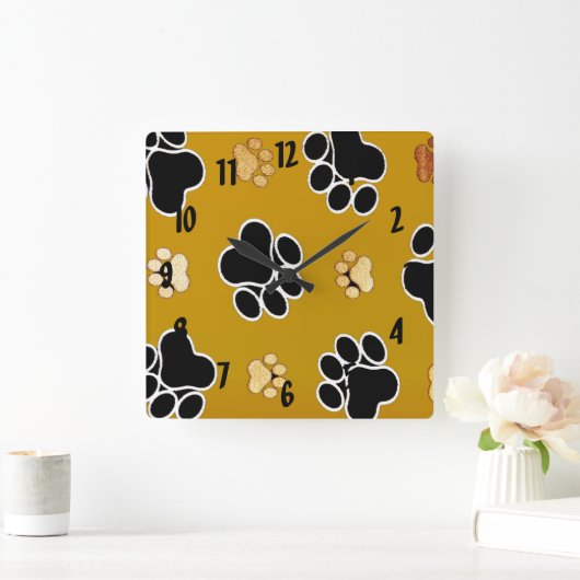 黒と黒の手で金ゴールドの背景を印刷#2 スクエア壁時計 (ホーム)