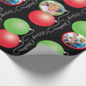 黒と5フォトフレームのクリスマスオーナメント ラッピングペーパー (角)