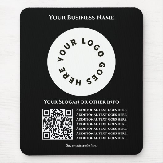 黒とQRコード独自の文字とロゴを追加 マウスパッド (正面)