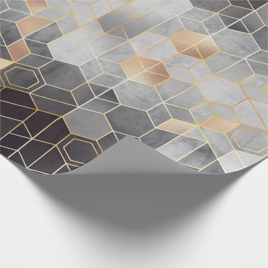 黒とwの六角形の幾何学的抽象 ラッピングペーパー (角)