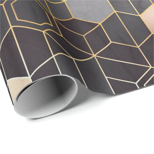 黒とwの六角形の幾何学的抽象 ラッピングペーパー (ロールコーナー)