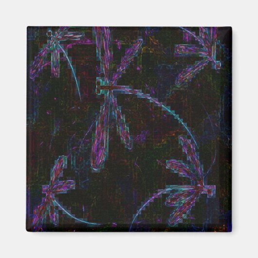 黒にかわいらし紫の青トンボ マグネット (正面)