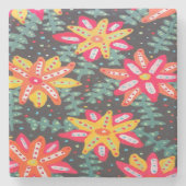 黒にはっきりした黄色とオレンジの花 ストーンコースター (正面)