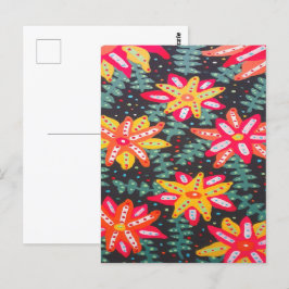 黒にはっきりした黄色とオレンジの花 ポストカード