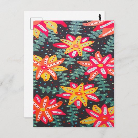 黒にはっきりした黄色とオレンジの花 ポストカード (正面/裏面)