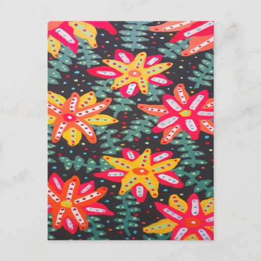 黒にはっきりした黄色とオレンジの花 ポストカード (正面)