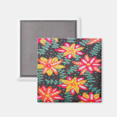 黒にはっきりした黄色とオレンジの花 マグネット (正面/裏面)