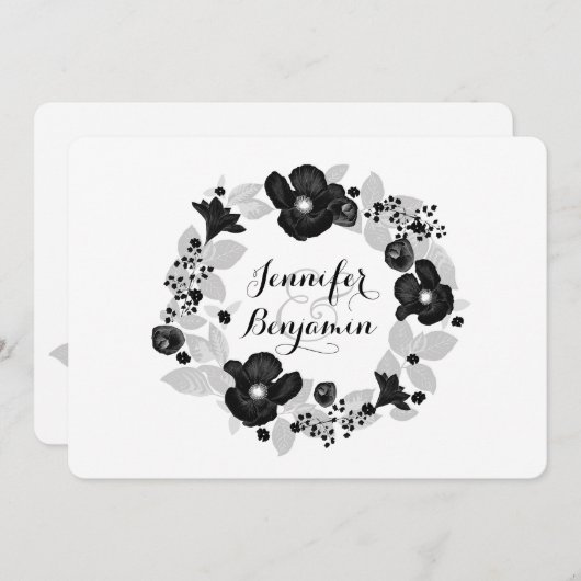 黒によってはエレガントなヴィンテージの結婚式招待状が開花します 招待状 (正面/裏面)