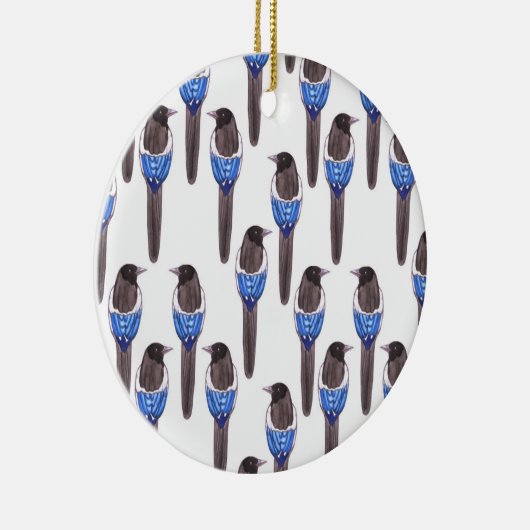 黒によって勘定書を出されるカササギまたはアメリカカササギの水彩画 セラミックオーナメント (右)