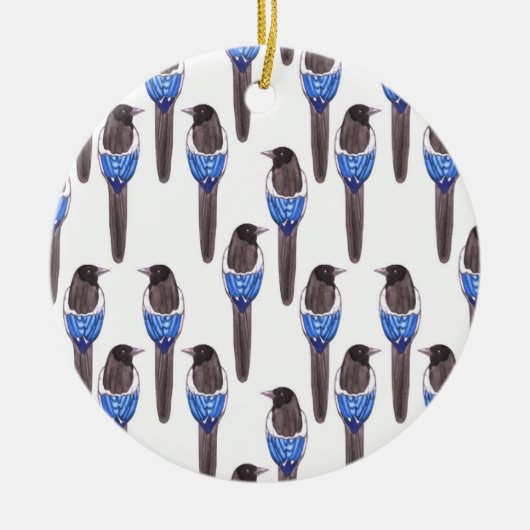 黒によって勘定書を出されるカササギまたはアメリカカササギの水彩画 セラミックオーナメント (正面)