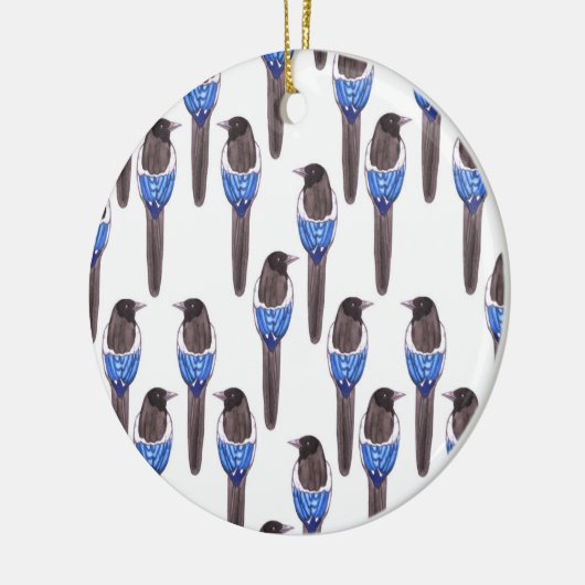 黒によって勘定書を出されるカササギまたはアメリカカササギの水彩画 セラミックオーナメント (左)