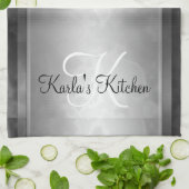 黒によって大理石模様をつけられるパーソナライズ キッチンタオル (折り畳み)