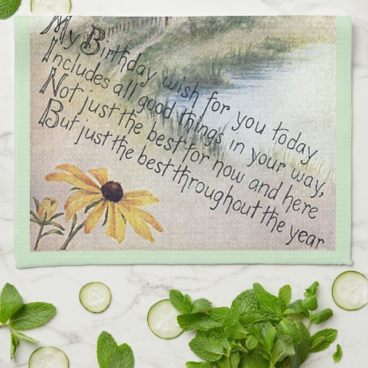 黒によって注目されるスーザンのヴィンテージの誕生日 キッチンタオル (折り畳み)