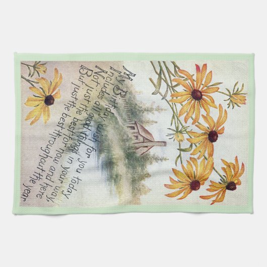 黒によって注目されるスーザンのヴィンテージの誕生日 キッチンタオル (横)