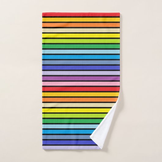 黒によって輪郭を描かれるより広いスペクトルの虹は縞で飾ります バスタオルセット (ハンドタオル)