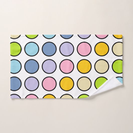 黒によって輪郭を描かれるパステル調の虹の水玉模様 バスタオルセット (ハンドタオル)