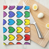 黒によって輪郭を描かれる虹のハート キッチンタオル (四つ折り)