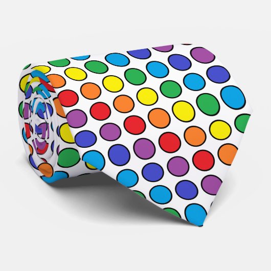 黒によって輪郭を描かれる虹の水玉模様 ネクタイ (ロール)